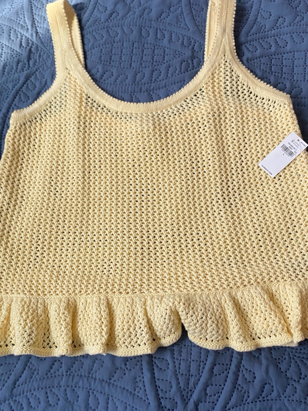Old Navy Pale Yellow Crochet Ruffle Tank Top